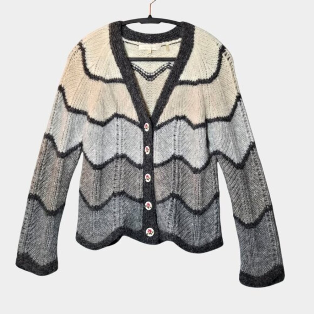 LoveShackFancy‎ Alpaca Wool Deena Cardigan Sweater S Grey Cozy Grandmacore EUC